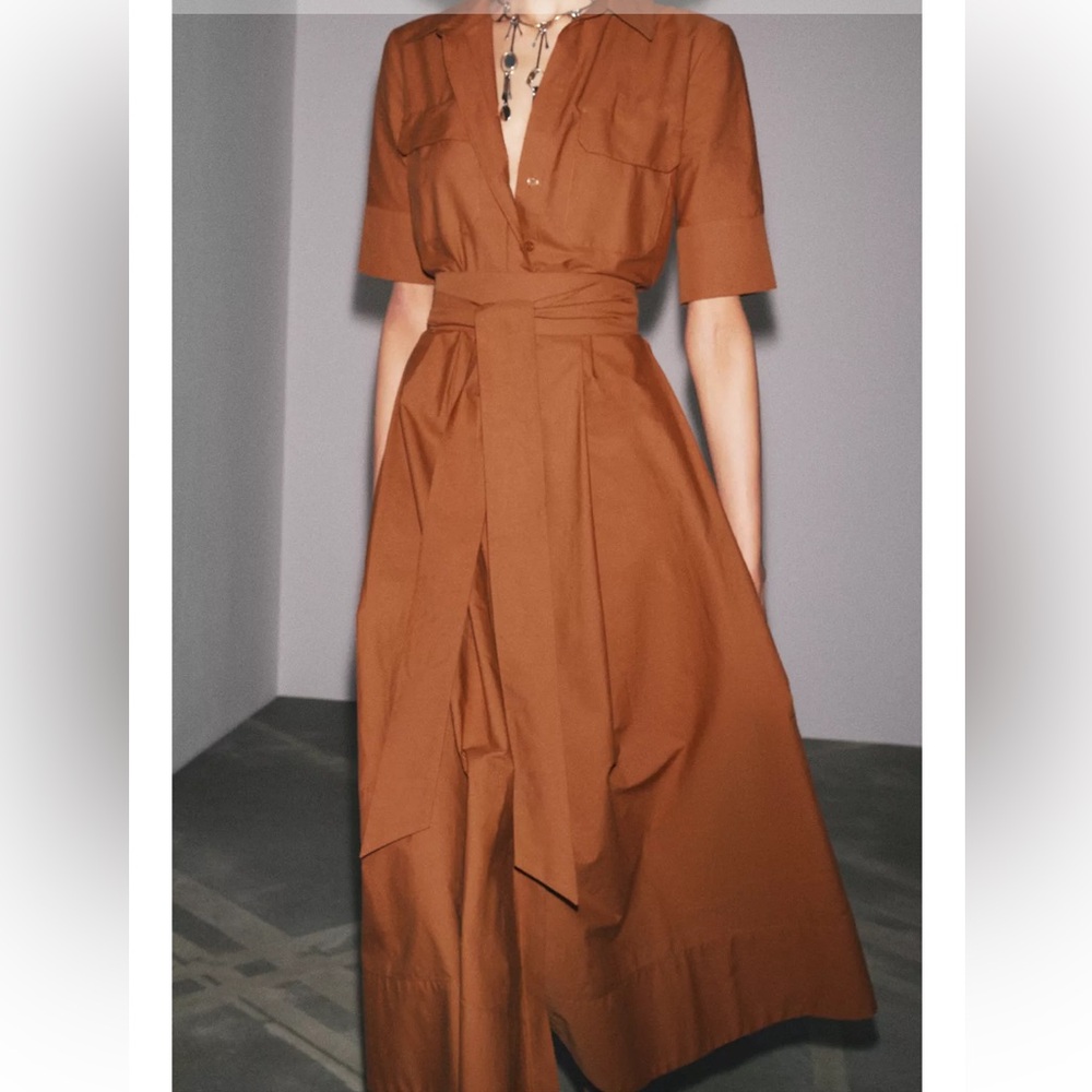 Elegant Brown Belted Dress